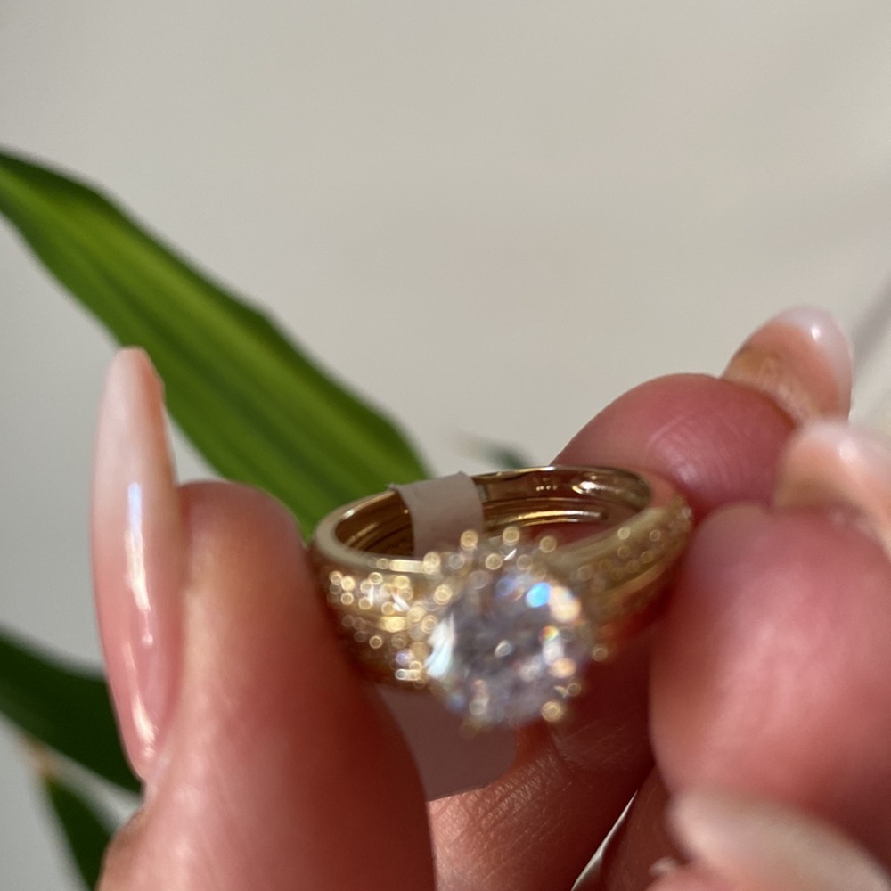 14k Solid Yellow Gold Engagement Ring Wedding Band - Picture 14 of 14